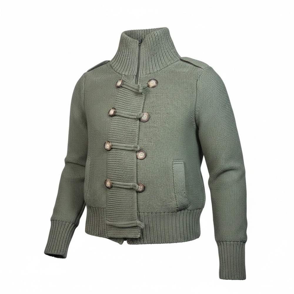 American Eagle Outfitters Women Olive Green Military Knit Zip Jacket Y2K L